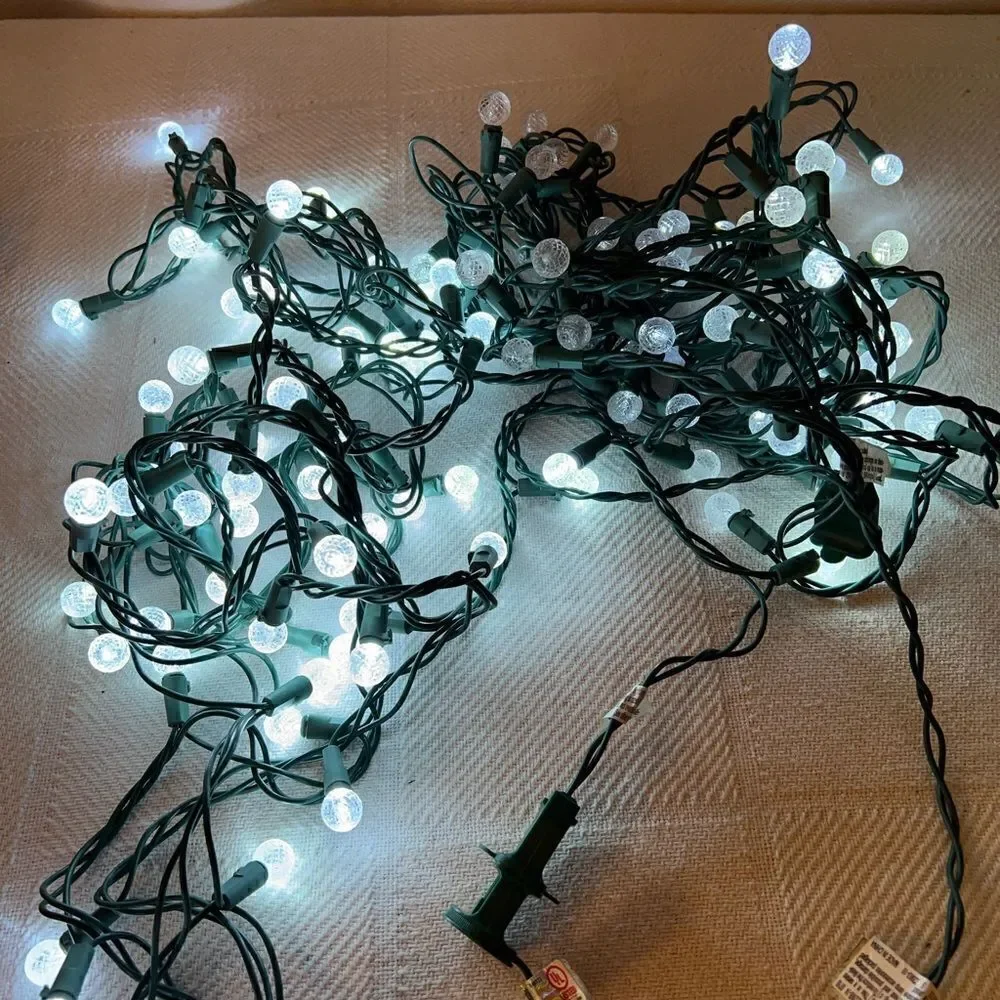 2 Lines Faceted Oversized LED C-BulbLight String, Cool White, Green Wire, 40Ct.